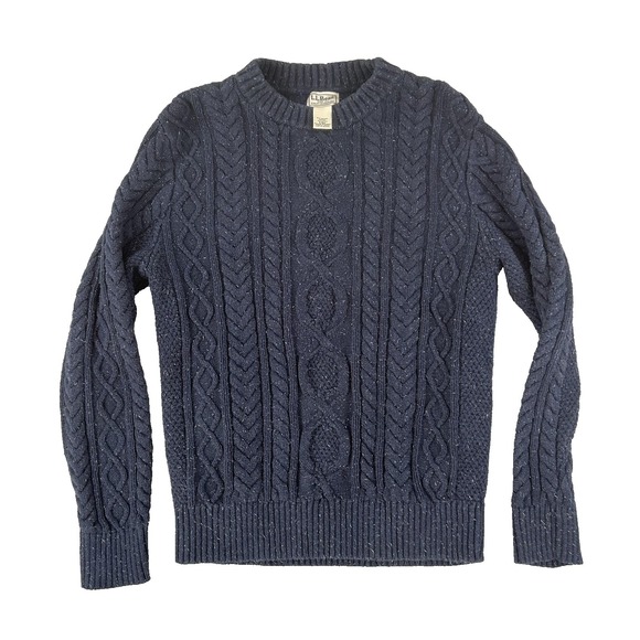 L.L. Bean Other - L.L. Bean Sweater Mens Small Blue Cable Knit Crew Neck Organic Cotton Pullover